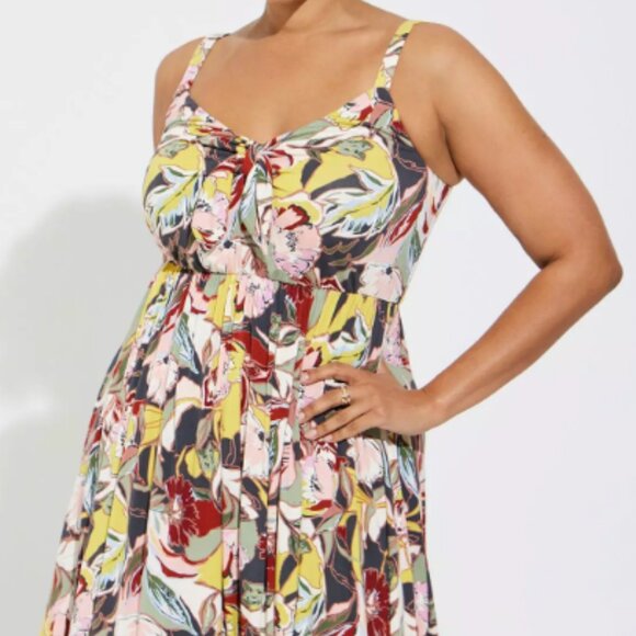 Torrid Mini Super Soft‎ Bow Front Skater Dress - Floral Multi - Picture 4 of 9